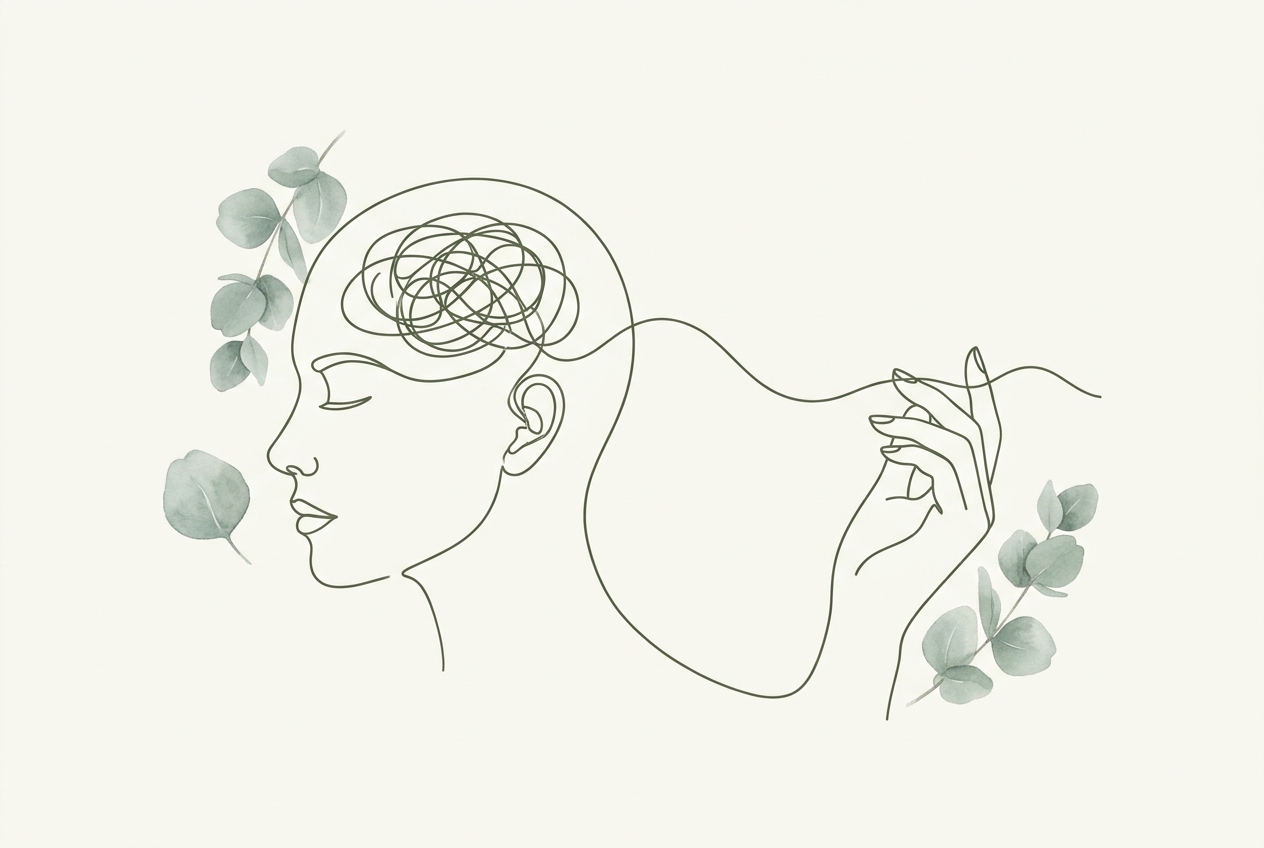 A tangled mind being gently untangled into a single calm line