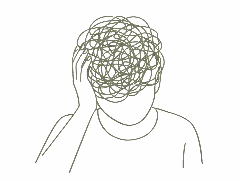 A person carrying a tangle of thoughts